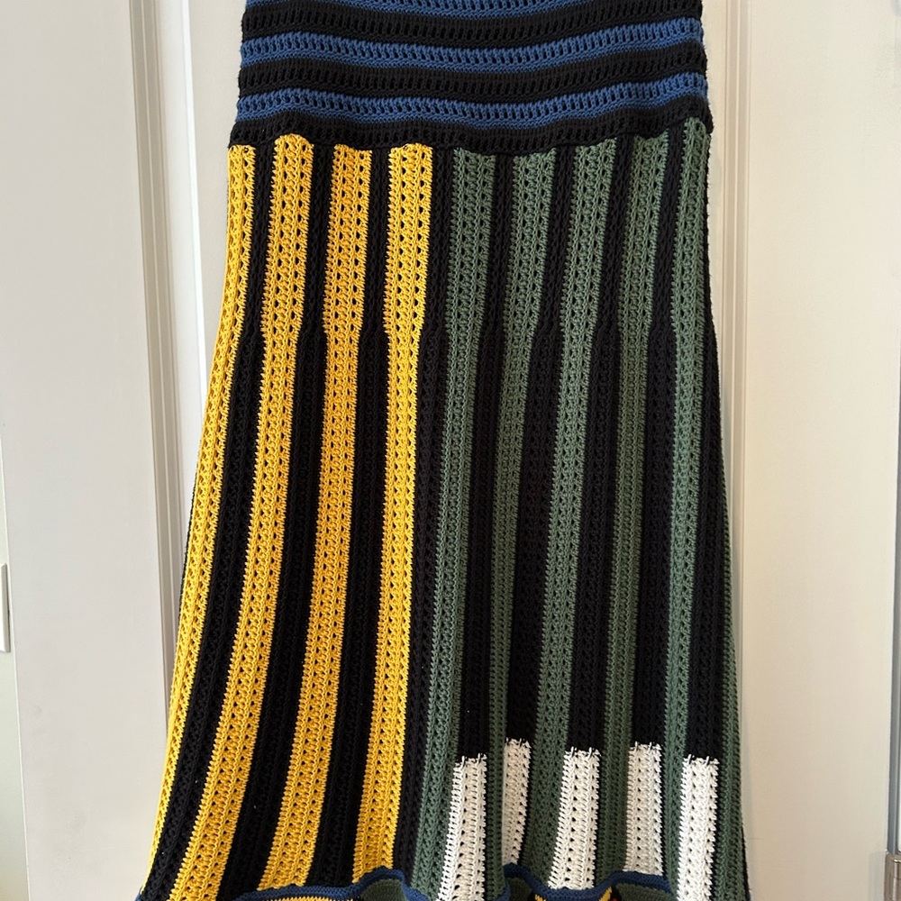 Anthropologie Black, Red, Yellow & Navy Crochet A-Line Maxi Skirt - Picture 3 of 6